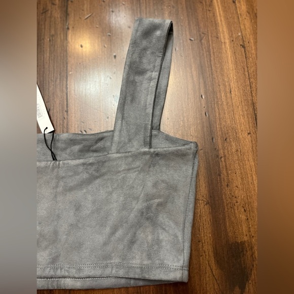 Susana Monaco Crop Top Size L Silver Gray Faux Suede Chic Summer Designer USA - Picture 4 of 12